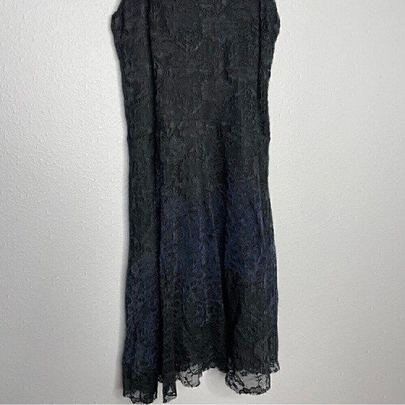 Free People Black & Blue Flocked Lace Fit & Flare Dress - Picture 3 of 5